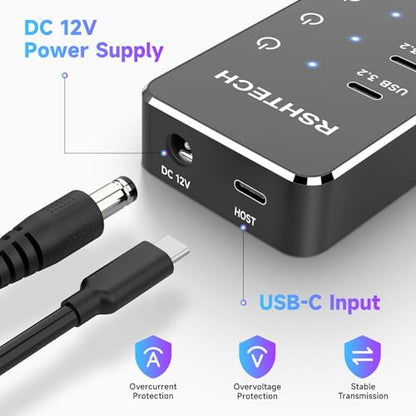Powered USB Hub: RSHTECH 10-Port USB 3.2/USB C Hub 60W – Feature Highlight