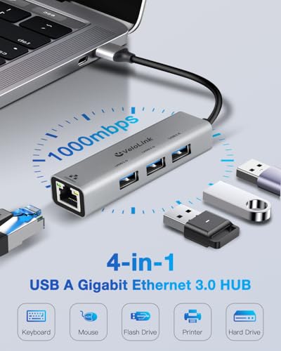 Ethernet Adapter: USB 3.0 Hub With Gigabit Ethernet 4-in-1 – Side View