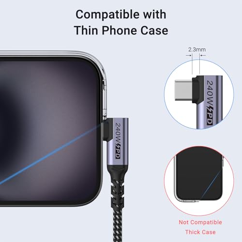 USB-C Cable 60Hz: SUMPK 6.6FT 2-Pack 240W USB4 40Gbps Data – Side View
