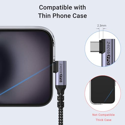 USB-C Cable 60Hz: SUMPK 6.6FT 2-Pack 240W USB4 40Gbps Data – Side View