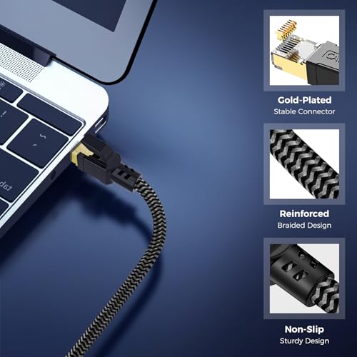 Cable Cabneer: CABNEER Cat 8 Ethernet Cable 30ft High Speed – In Use