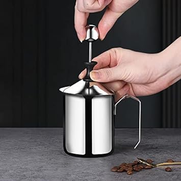 ShanSon Manual Milk Frother Stainless Steel Hand Pump Frother Milk Foamer With Filter Screen For Milk Coffee Cappuccino Latte Hot Chocolate 17-Ounce Capacity Silver