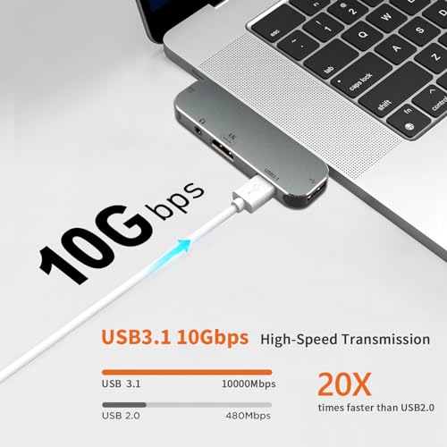 Port Leehitech: Leehitech USB C Hub 5-in-1 Multiport Adapter – Close-up Detail