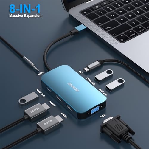 BENFEI USB C Docking Station: 8-in-1 USB C Hub with Triple – Side View