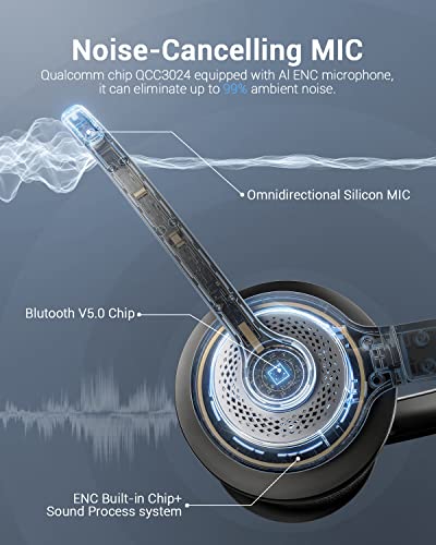 Headset Bluetooth: JIAMQISHI Wireless Headset with AI Noise – Side View