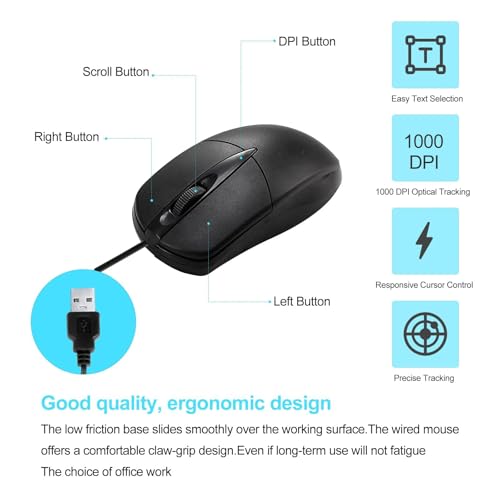 Mouse Computer: SUNYIWJIE 10 PCS Black Wired Computer Mouse – Close-up Detail