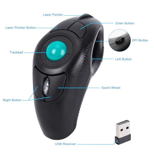 Welspo Handheld: Wireless USB Finger Trackball Mouse with – Side View
