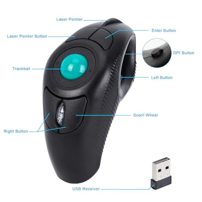 Welspo Handheld: Wireless USB Finger Trackball Mouse with – Side View