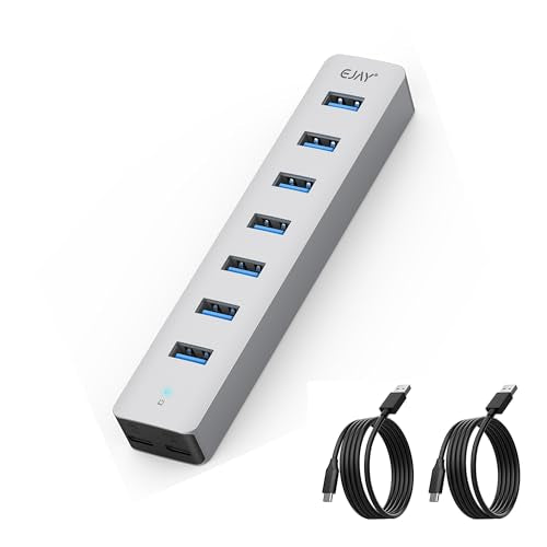 7-Port USB Hub: Aluminum Multiport Desktop USB Adapter – Front View