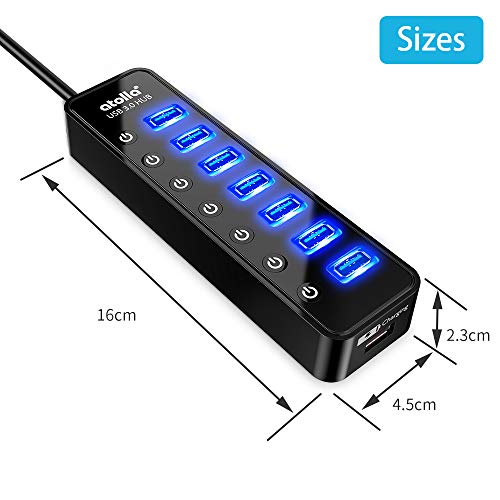 Hub Port: Atolla 7-Port USB 3.0 Data Hub Splitter with – Back View