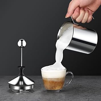 ShanSon Manual Milk Frother Stainless Steel Hand Pump Frother Milk Foamer With Filter Screen For Milk Coffee Cappuccino Latte Hot Chocolate 17-Ounce Capacity Silver