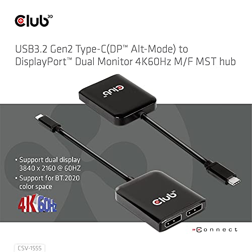 Club 3D CSV-1555: USB3.2 Gen2 Type-C to DisplayPort Dual – Back View