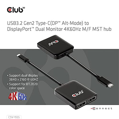 Club 3D CSV-1555: USB3.2 Gen2 Type-C to DisplayPort Dual – Back View