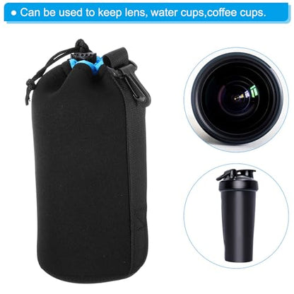 PATIKIL Camera Lens Bag: 2 Pcs 3.7" ID x 9.8" H Drawstring – Back View