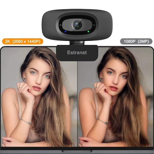Estranst Autofocus 2K Webcam: External Computer Camera with – Side View