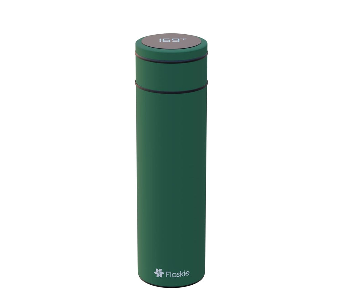Flaskie Smart Flask (2nd Generation) | 17 Oz | BPA-Free Stainless Steel | Reusable Water Bottle | Replaceable Battery | Double Walled Vacuum Insulated | Keeps Hot for 15 Hrs, Cold for 24 Hrs (Green)