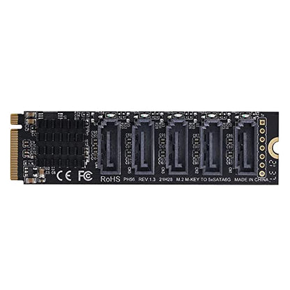 Xiwai NGFF NVME M-Key PCI Express to SATA 3.0 6Gbps 5 Ports – Front View