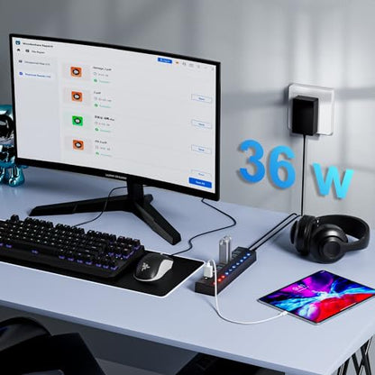Hub Port: ONFINIO Powered USB Hub 10-Port USB Splitter – Size Reference
