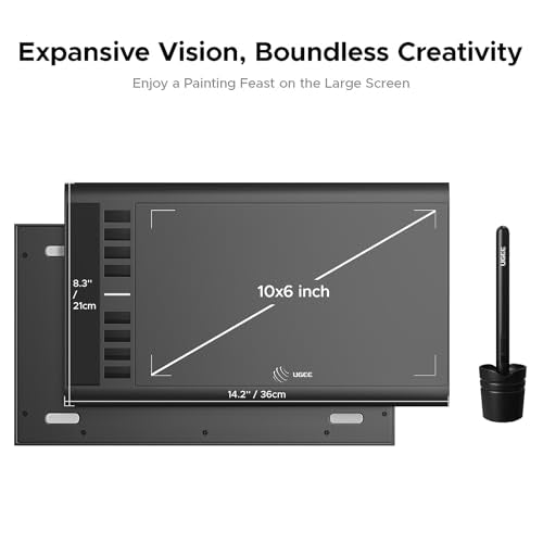 Drawing Graphic: UGEE M708 10x6 Inch Large Digital Drawing – Side View