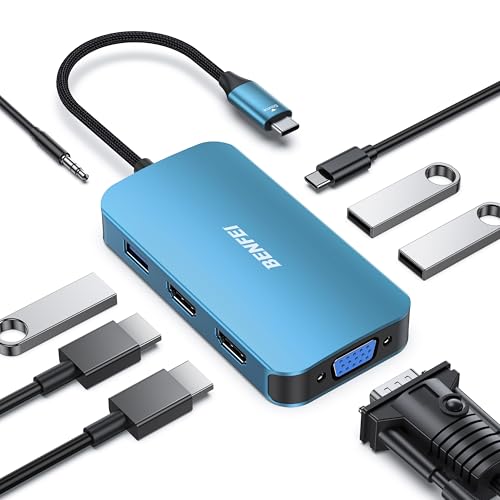 BENFEI USB C Docking Station: 8-in-1 USB C Hub with Triple – Front View