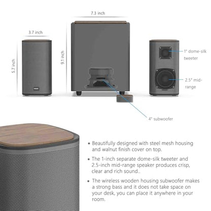 Speakers KEiiD: KEiiD 2.1 Bluetooth Computer Speakers with – Side View