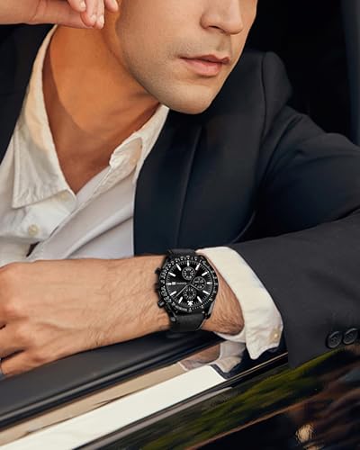 Men Leather Watch: Casotime Chronograph 30M Waterproof Big – Side View