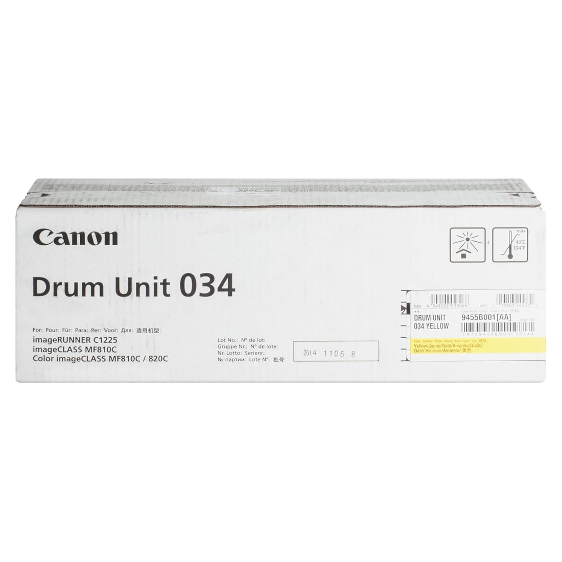 Canon Genuine Toner Drum 034 (9455B001) (1-Pack, Yellow), Works with Canon imageCLASS MF810Cdn, MF820Cdn