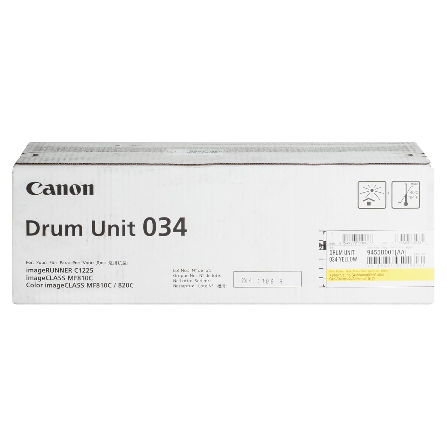 Canon Genuine Toner Drum 034 (9455B001) (1-Pack, Yellow), Works with Canon imageCLASS MF810Cdn, MF820Cdn