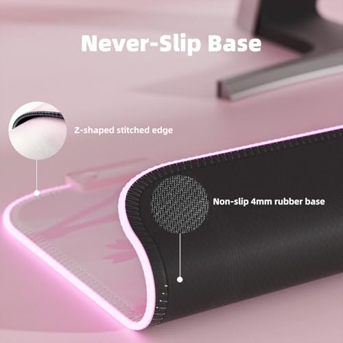 Pad Gaming: Pink RGB LED Gaming Mouse Pad 14 Modes Glow – Back View