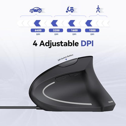Mouse DPI: TECKNET Wired Mouse 6400 DPI Ergonomic Mouse – Close-up Detail