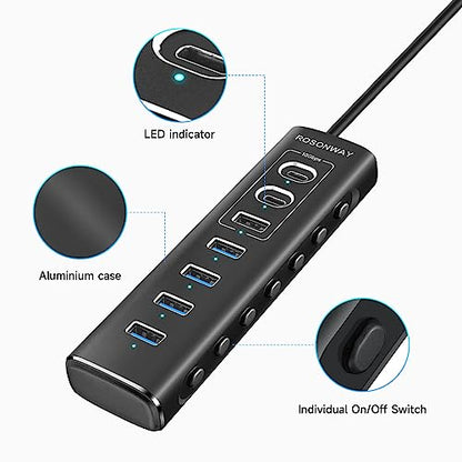 Hub Port: Rosonway 7-Port USB 3.2/USB C Hub with 10Gbps – Feature Highlight