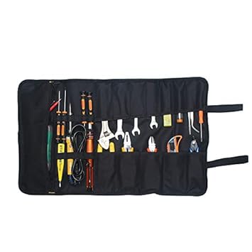 Wrench Roll Up Tool Roll Pouch Bag with 22 Pockets, Big Tote Carrier Organizer Easy Storage Roll Up Tool Set Bag for Electrician, HVAC, Plumber, Carpenter or Mechanic Tool Pouch Organizer Black