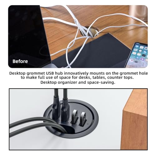 CY USB 3.0 Hub SD TF USB-C 2 Port USB 60mm Desk Grommet – Back View