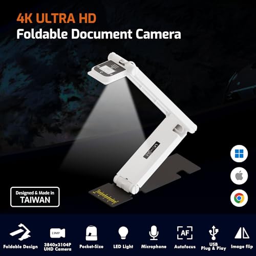 INSWAN INS-Flip 4: 4K USB Portable Document Camera – Side View