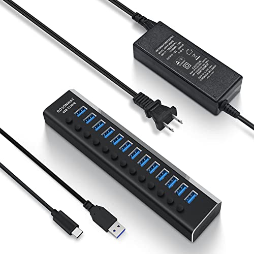 Powered USB Hub: Rosonway Aluminum 13 Port USB 3.1/3.2 Gen – Front View