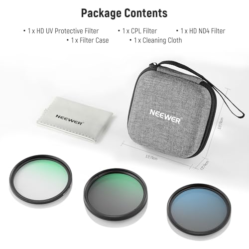 NEEWER 49mm UV/CPL/ND Lens Filter Kit with Hard Shell – Size Reference