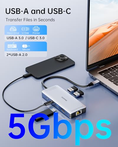 Ethernet Hub: 9-in-1 USB-C to Ethernet Multiport Adapter – Back View