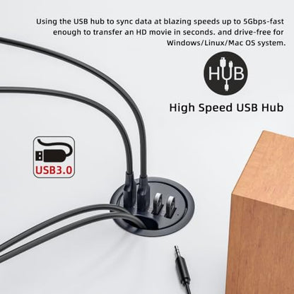 CY USB 3.0 Hub SD TF USB-C 2 Port USB 60mm Desk Grommet – Size Reference