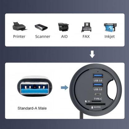 CY USB 3.0 Hub SD TF USB-C 2 Port USB 60mm Desk Grommet – In Use