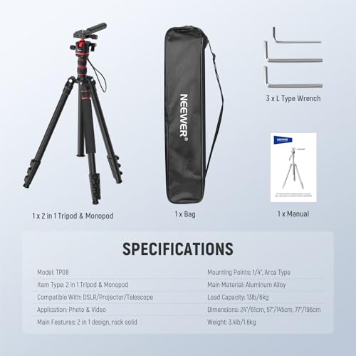NEEWER 77" Camera Tripod Monopod with 360 – Additional Angle