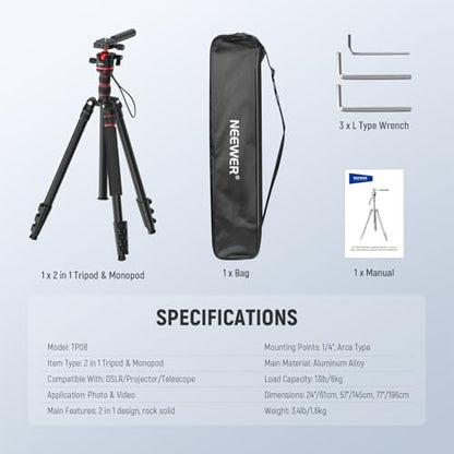 NEEWER 77" Camera Tripod Monopod with 360 – Additional Angle