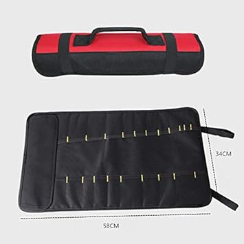 Wrench Roll Up Tool Roll Pouch Bag with 22 Pockets, Big Tote Carrier Organizer Easy Storage Roll Up Tool Set Bag for Electrician, HVAC, Plumber, Carpenter or Mechanic Tool Pouch Organizer Black