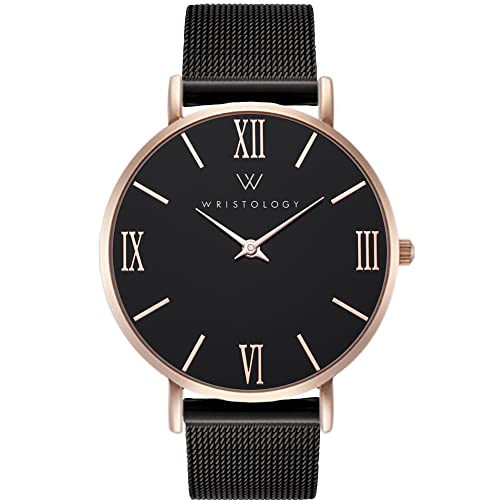Face Watch: Wristology Roman Numerals Boyfriend Black Face – Front View