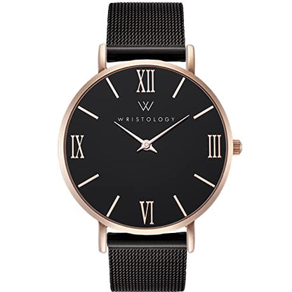 Face Watch: Wristology Roman Numerals Boyfriend Black Face – Front View