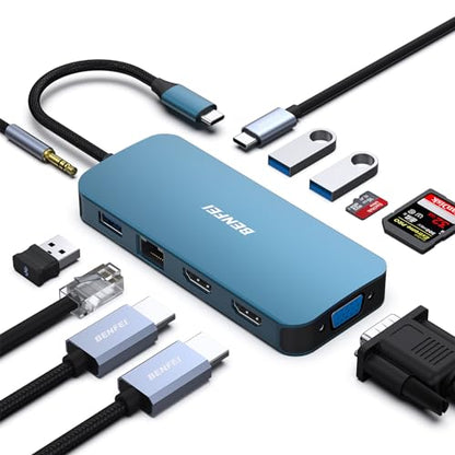 Benfei Hub: Benfei 11-in-1 USB C Hub Triple Display Docking – Front View