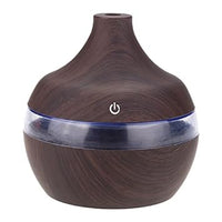 Portable Small Humidifier for Bedroom Plant Mini Humidifier for Office Home Desktop, 300ML Ultra Quiet Personal Cool Mist Air Oil Diffuser with 7 Colors Night Light for Baby, USB Charging Wooden Grain