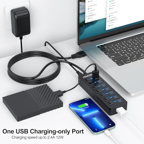 Powered USB Hub 3.0: 7-Port High-Performance Data Transfer – In Use