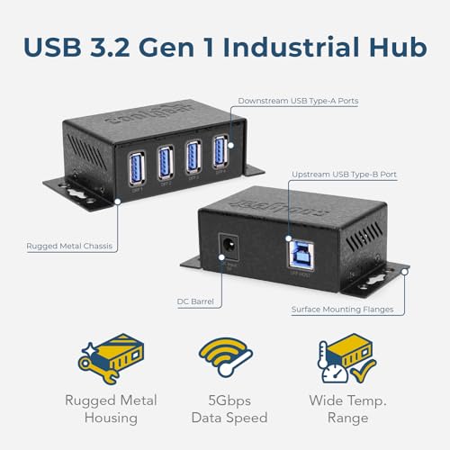 Hub Powered: USB 3.2 4-Port Mini Hub 5Gbps Fast Data – Side View