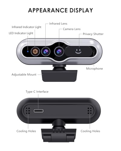Webcam Infrared: 2K HD Windows Hello Facial Recognition – Side View