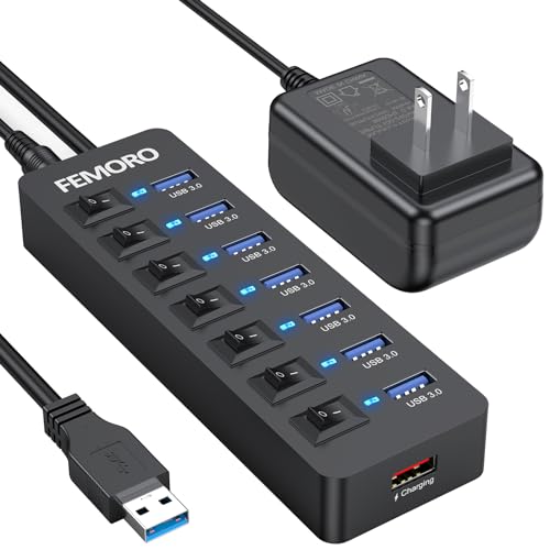 Powered USB Hub 3.0: 7-Port High-Performance Data Transfer – Front View